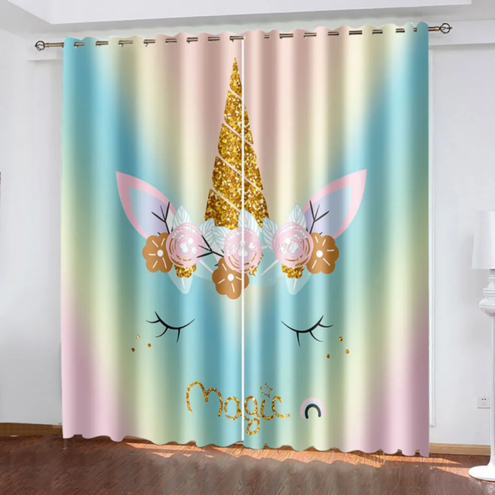 Cute Pink Unicorn Girls Window Curtains Modern Living Room Decoration Curtain for Bedroom Home Decor Blackout Curtains