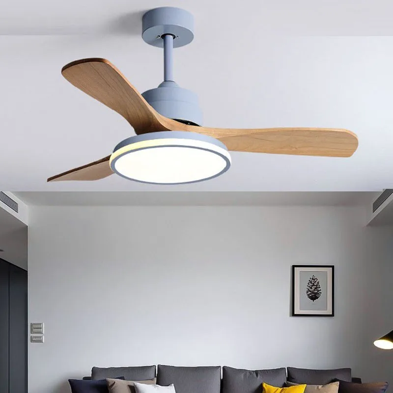 3 Wood Fan Blade Ceiling Fan Lamp Noiseless Motor Solid Walnut Indoor Pendant Fan with LED Light and Remote Control