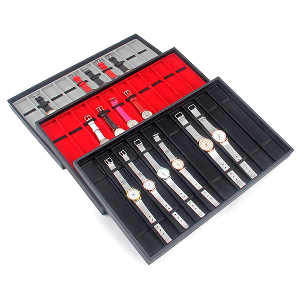 

10 Grids Watch Box Storage Tray Watches Display Case Tray Travel Jewelry Watch (Black)