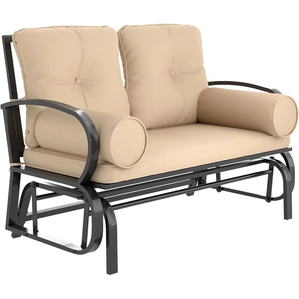 

Двухместная скамья-качели цвета хаки со стальным каркасом, подушками и мягкими подлокотниками для патио