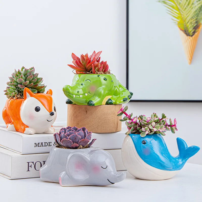 

Cartoon animals Flowerpot Succulents Ceramic Flower Pot Creative Home Garden Decoration Desktop Green Planters Small Bonsai Pots