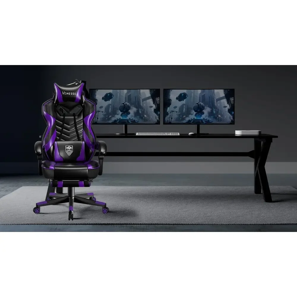Ergonomic High-Back Gaming Chair with Footrest, Massage, and Lumbar Support for Adults in Black