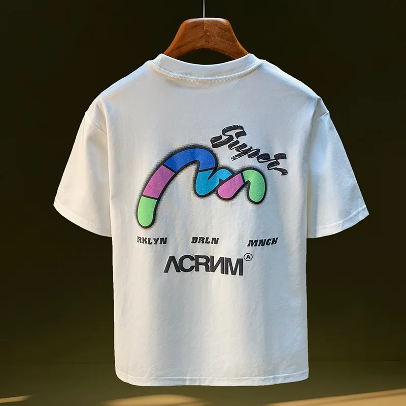 Embroidered printed short sleeved T-shirt men's 2025 new summer loose fit top half sleeved casual