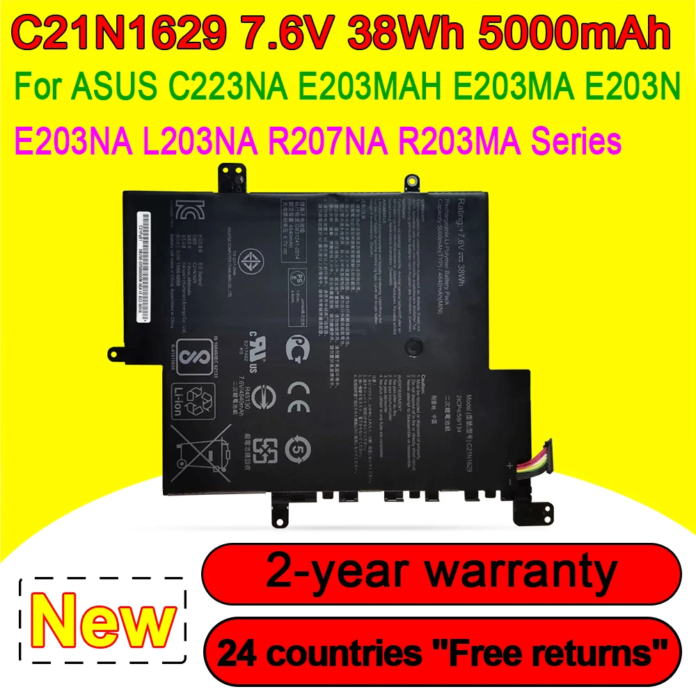 

New C21N1629 Laptop Battery For ASUS VivoBook E12 C223NA E203MAH E203MA E203N E203NA L203NA R207NA R203MA 7.6V 38WH
