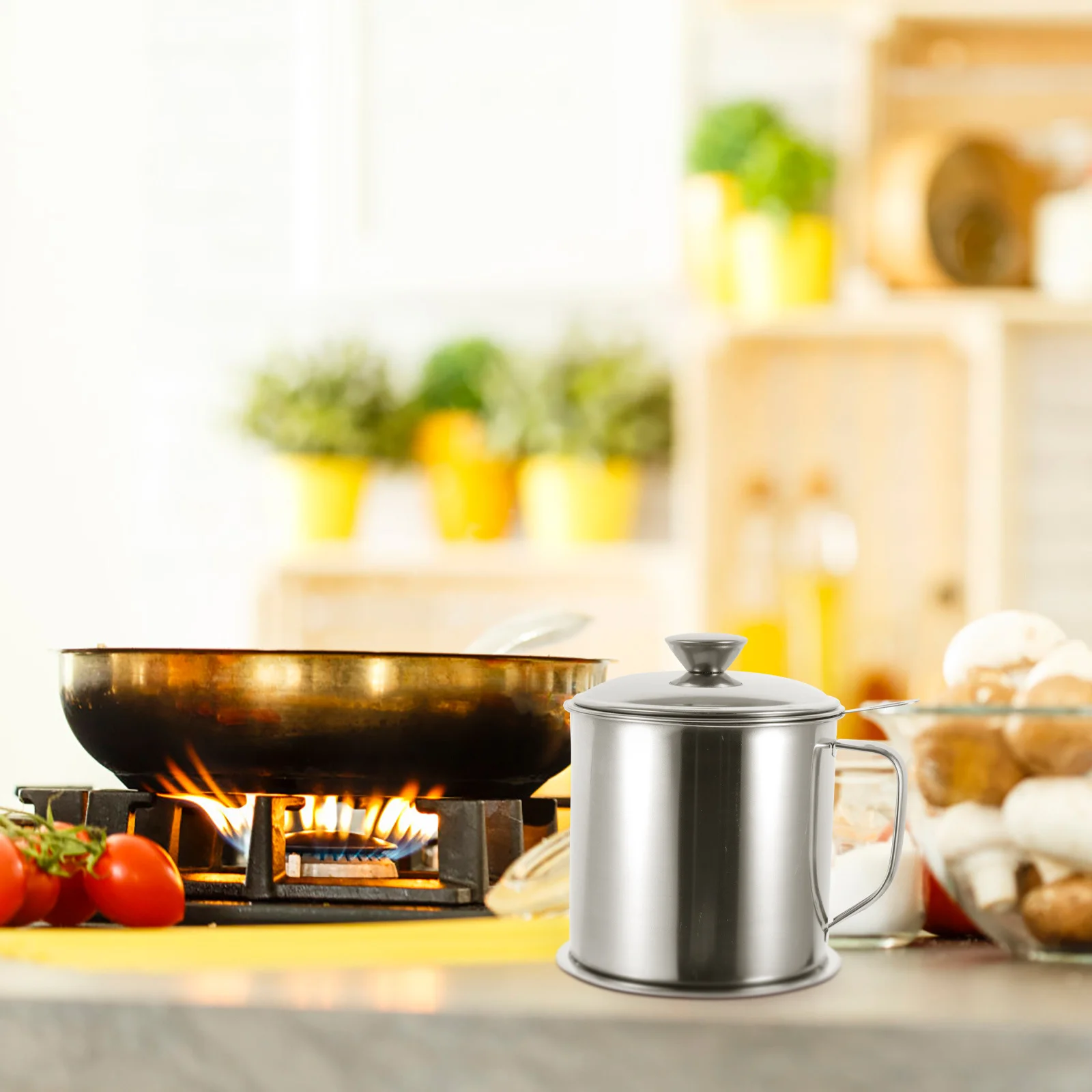 

Stainless Steel Can Heavy Duty Oil Filter Pot Grease Container Strainer Oil Storage Kitchen Gadget Supply