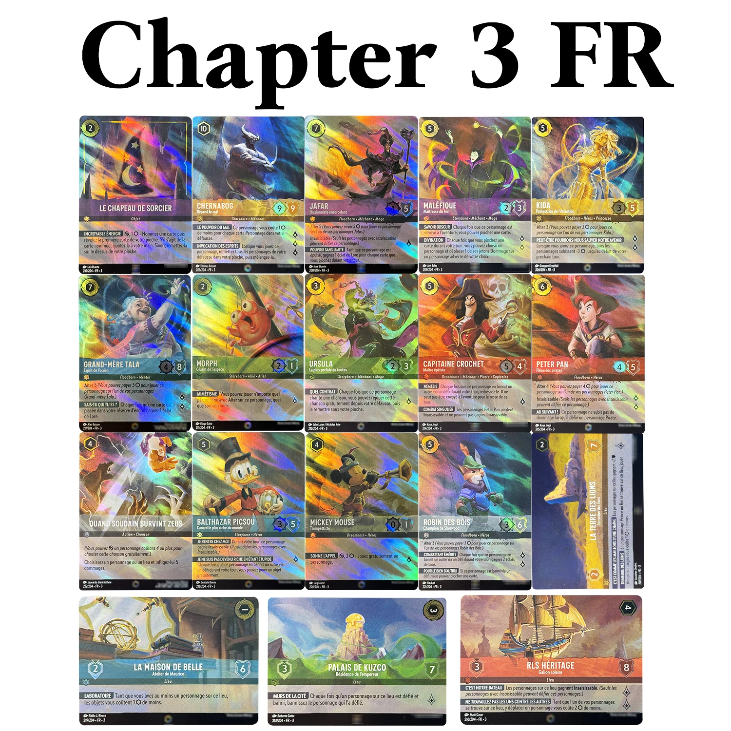 Lorcana Enchanted Foil Chapter 1/2/3/4/5/6/7 tarjetas de versión francesa TCG Proxy Archazia's Island Shimmering Skies tarjetas de juego de mesa