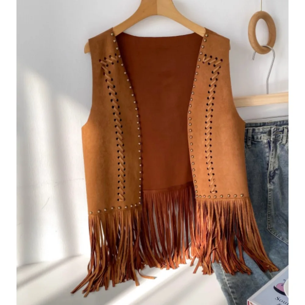 

Шикарный винтажный кардиган без рукавов с кисточками, модный сексуальный кардиган в богемном стиле, женская блузка, базовая женская одежда
