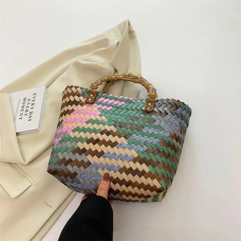 Retro Imitation Rattan Woven Bag Women's Handbag Large Capacity Shoulder Bag