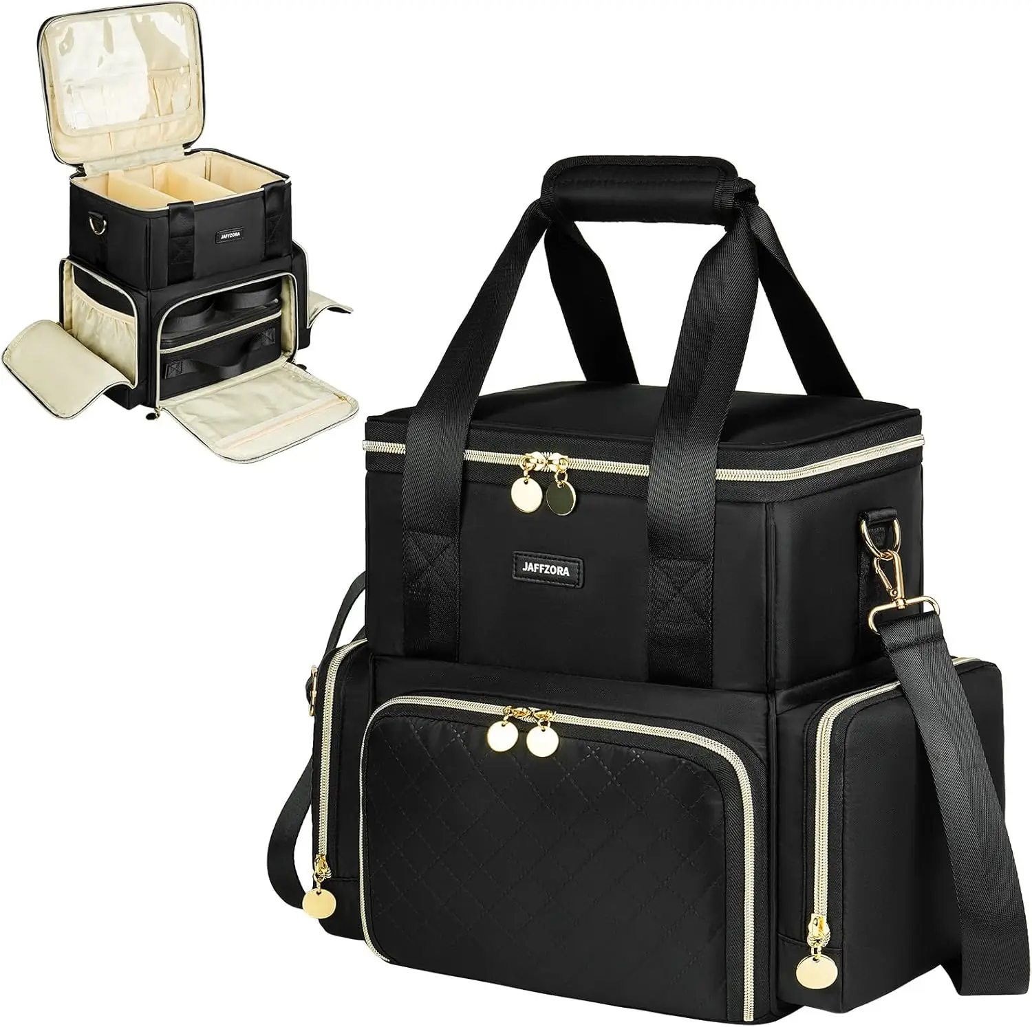 

Сумка с 3 съемными отделениями, двухслойная дорожная сумка-органайзер для косметики со съемными разделителями, черная