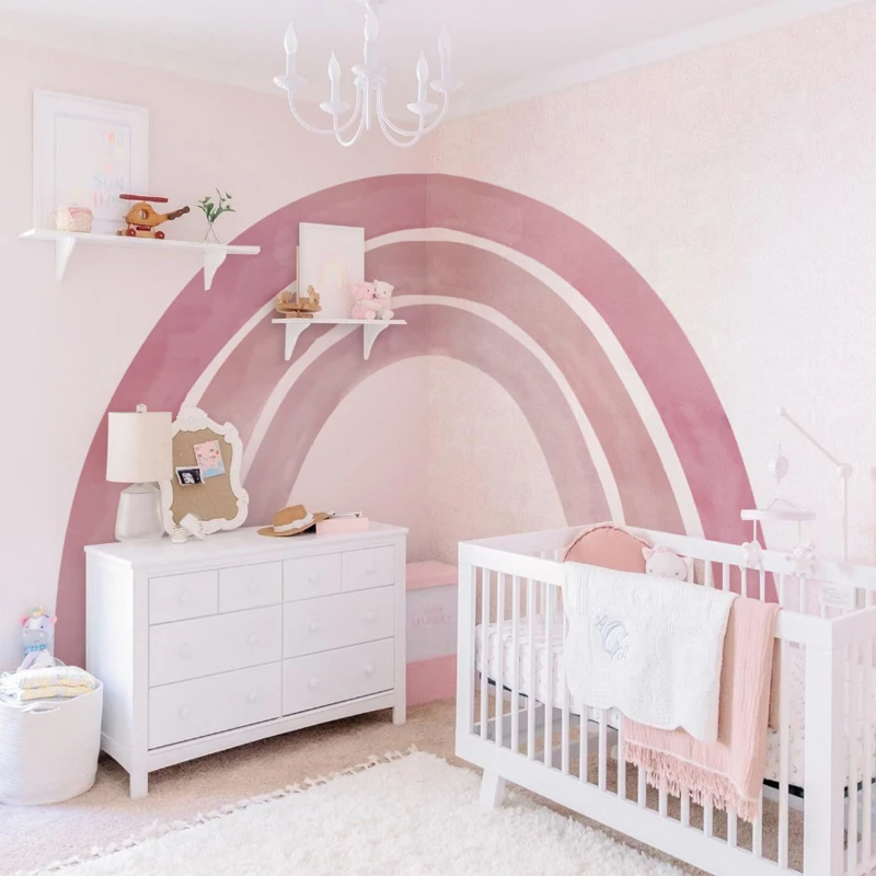 Imagem -02 - Boho Rosa Aquarela Arco-íris Parede Mural Grandes Rainbows Adesivos de Parede Papel de Parede Impermeável sem Costura Kids Room Decor Sala