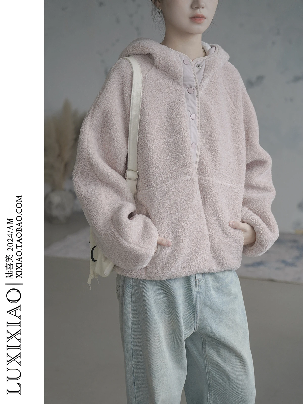 

LUXIXIAO женская толстовка с капюшоном Thiened Lamb бархатная свободная посадка в Корейском стиле осень-зима дизайн на пуговицах студенческий топ