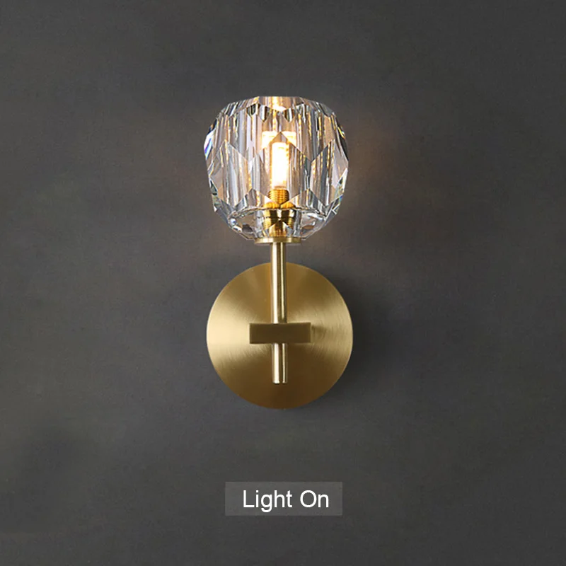 

Modern American style crystal all brass decorative copper wall light brass lamp hotel living bedroom