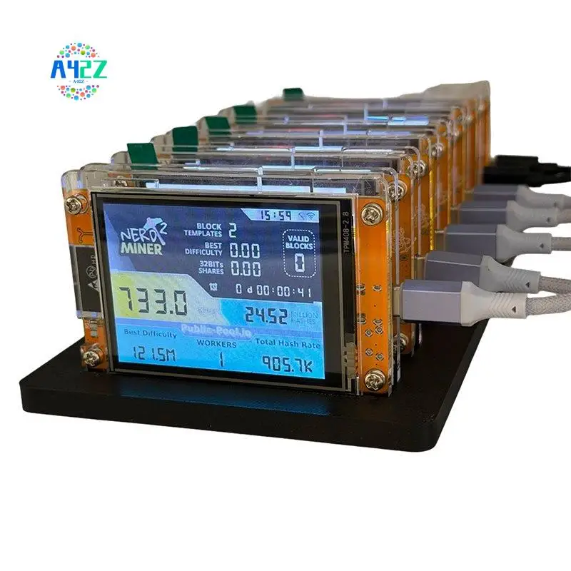 A42Z-7PCS 735KH/S Nmminernerdminer+7 Slots Stand Upgraded Bitcoin Crypto Solo Lottery Miner 2.8 Inch Smart Display Miner