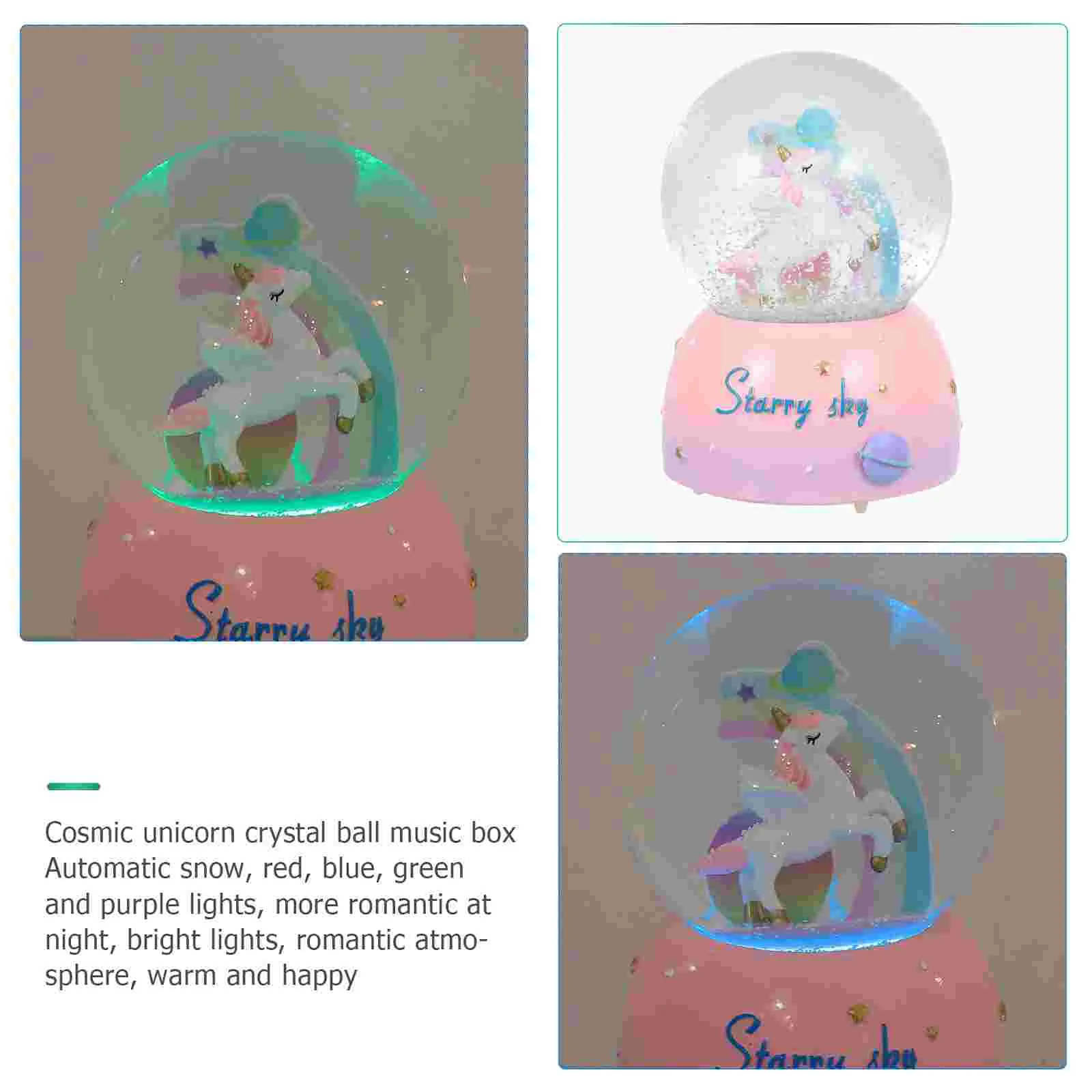 Snow Globe Snowglobe Crystal Ball Music Box Automatic Snowing Musical Decorations Shine Desktop Ornament Unicorn Glass