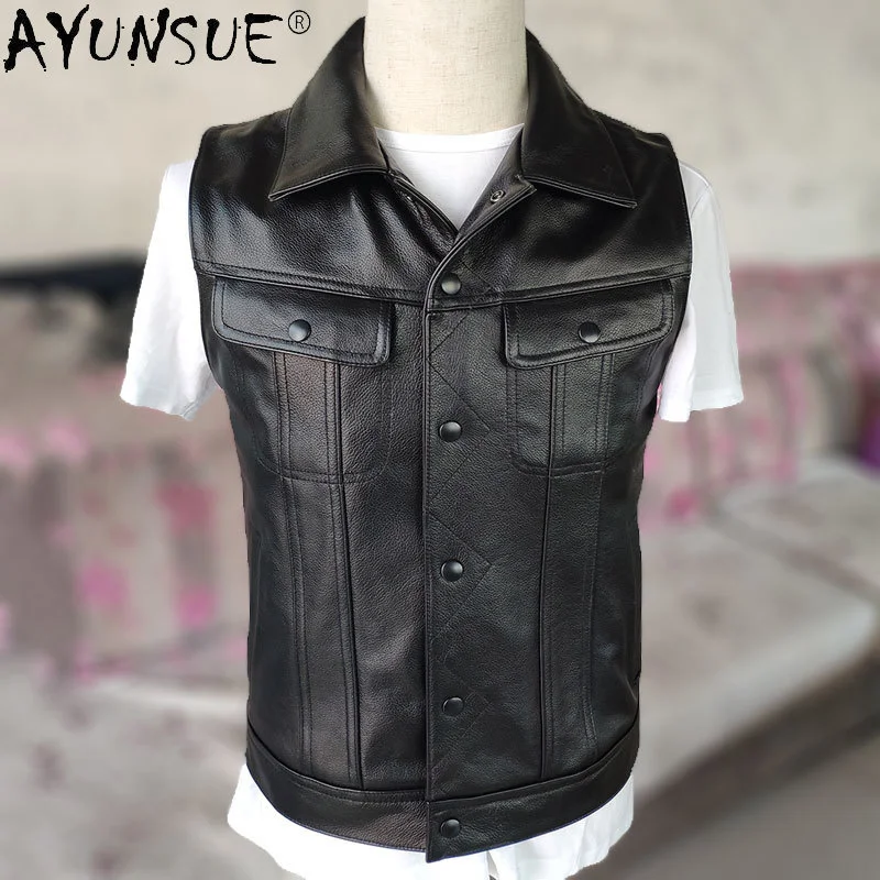 Men Jacket 100% Cow Leather Vest Men's Clothing Motorcycle Autumn Clothes Bomber Jackets 5XL Short Vests Ropa LXR350