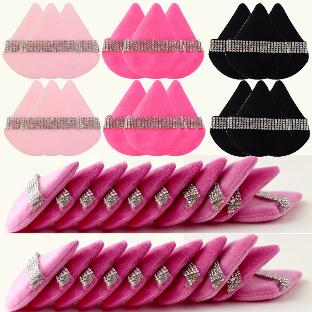 1-5 個クリスタル植毛三角形メイクスポンジファンデーション女性パウダー化粧品パフセット洗える軽量フェイスメイクツール