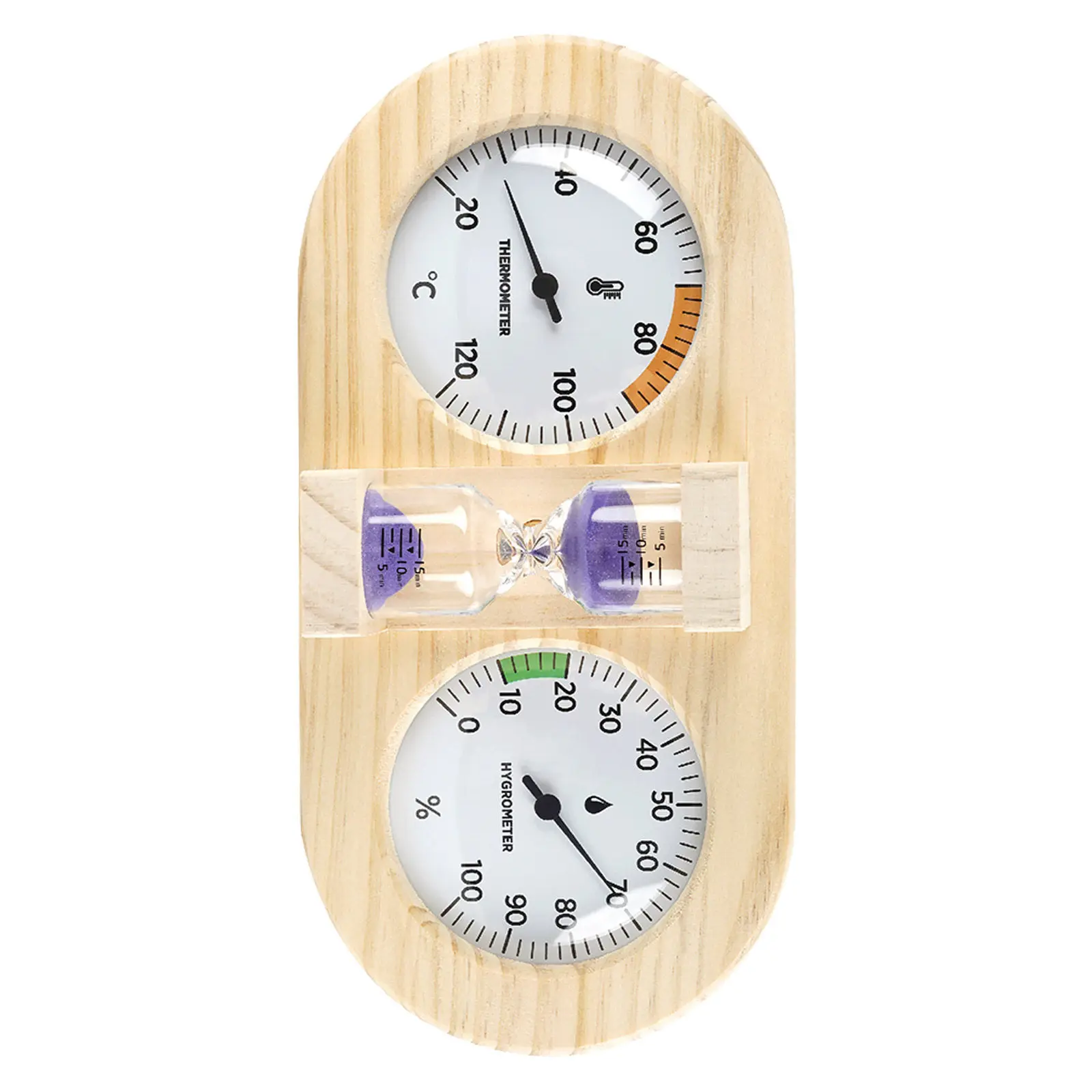 Sauna Thermometer Hygrometer Combo with 15-Minute Sand Timer for Steam Room and Indoor Sauna Monitoring