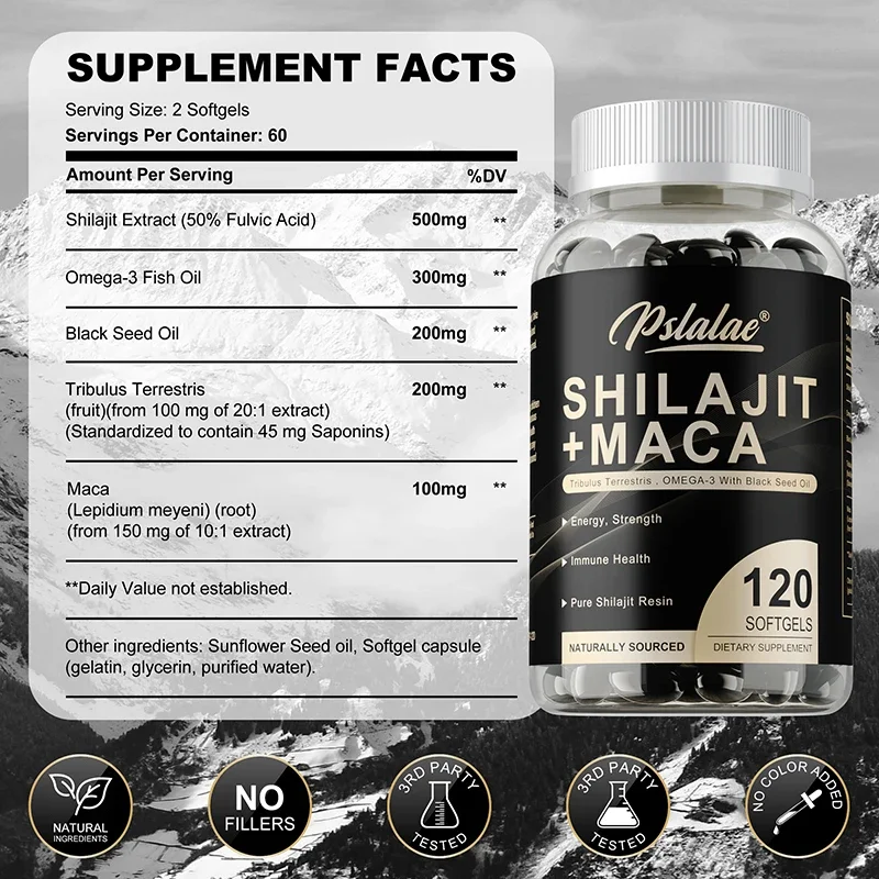 Shilajit + Maca Capsules - Contains Black Seed Oil To Support Immune and Kidney Health, Boost Metabolism and Increase Energy
