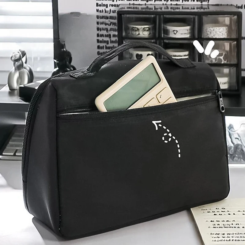 Imagem -02 - Bolsa Multifuncional Portátil de Armazenamento de Viagem para Mulheres Estojo de Maquiagem Preto Simplificado Bolsa de Caneta Bolsas Cosméticos Grande Capacidade Novo