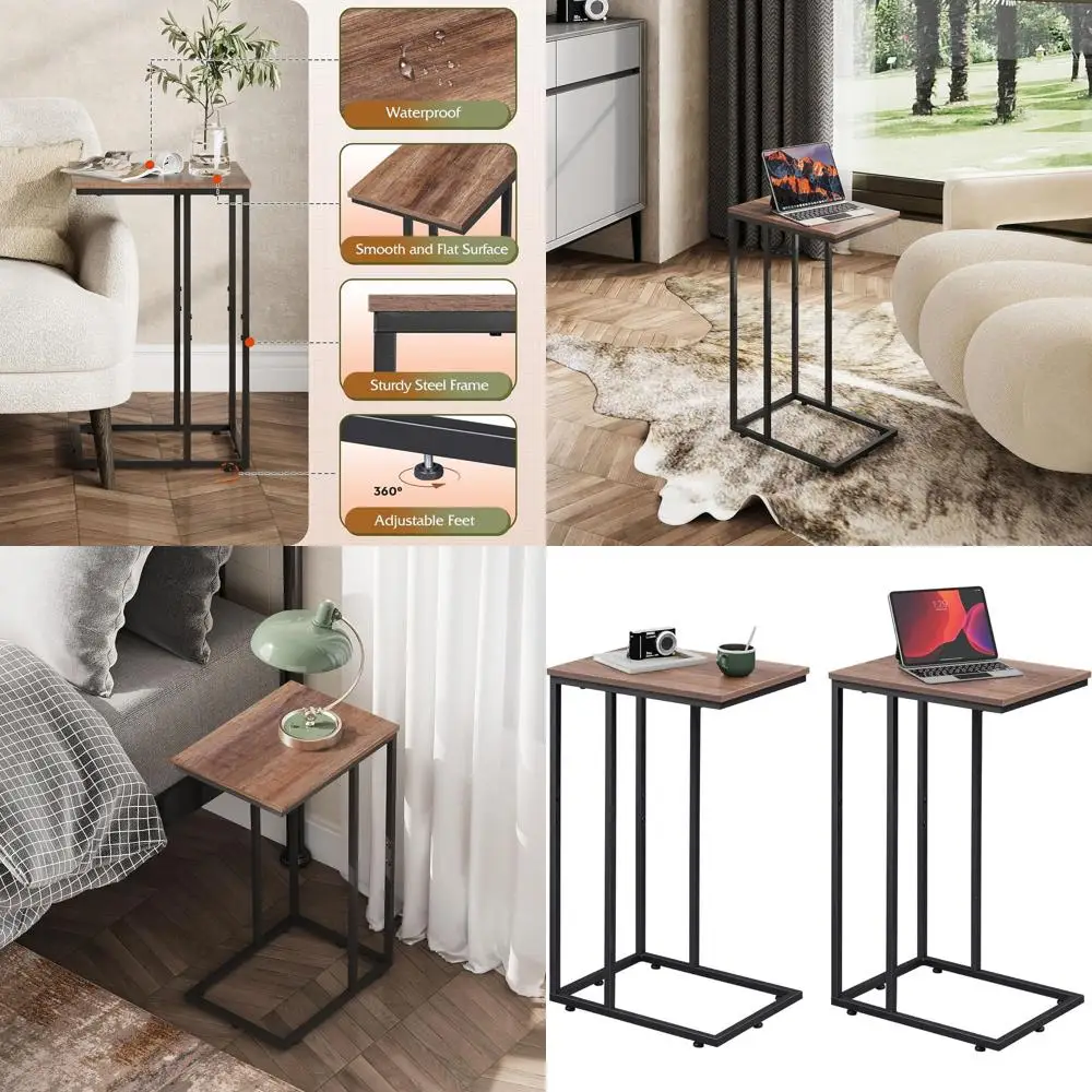 

Компактный набор приставной столик C-образной формы из 2 предметов, идеально подходит для дивана, спальни, гостиной и домашнего офиса, компактный 2-уровневый дизайн