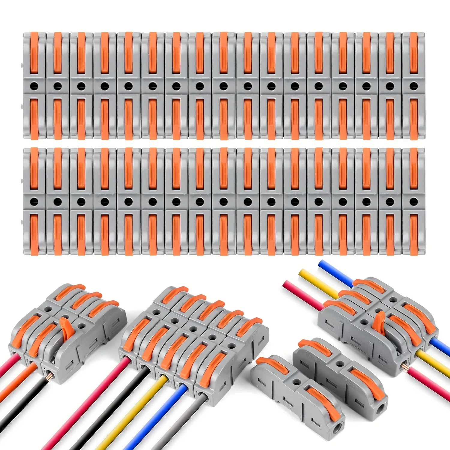 

34/50/100pcs Quick connector kit - dual wire terminal block, 28-12AWG, non stripping push design, with nylon insulation