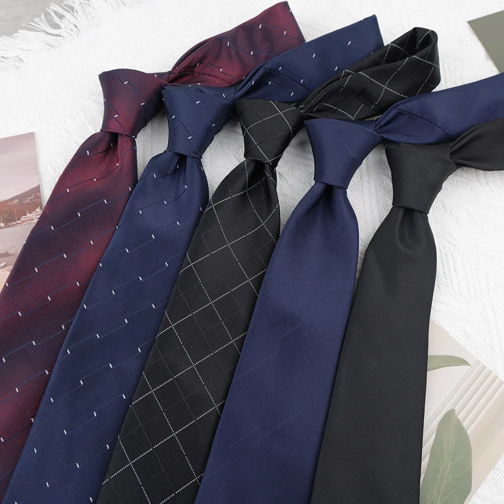 

Fashion 8cm Mens Neck Ties Navy Striped Brown Dots Neckties Polyester Jacquard Black Color Tie Business Formal Suit Cravat Gift