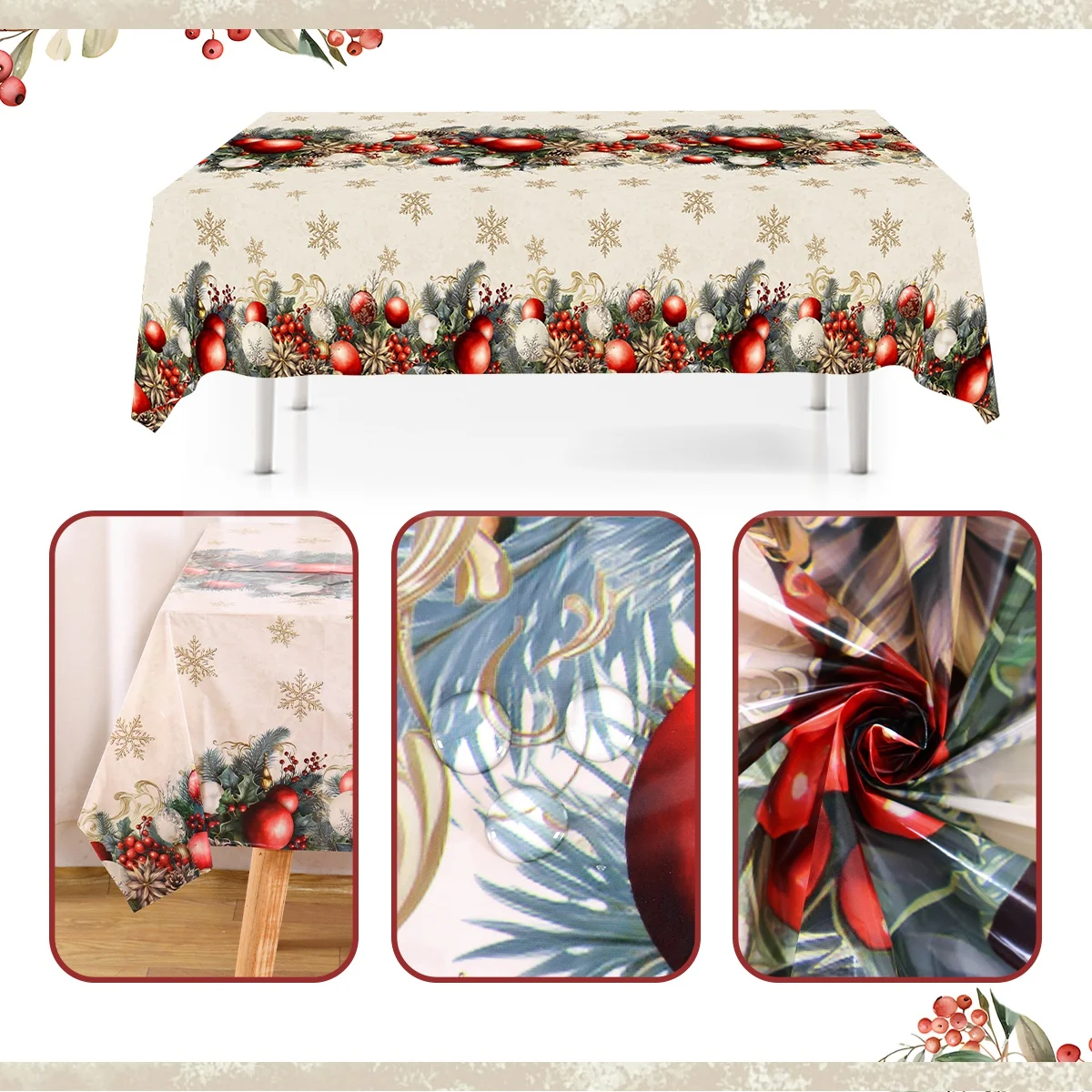 Floral Merry Christmas Table Cloth Vintage Xmas Tree Pattern Table Cover Home 2026 Navidad Party Decor 2027 Happy New Year view 3