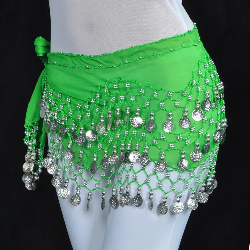 

Women Belly Dance Costume Hip Scarf Accessories Belt Skirt Bellydance 128 silver color Coins waist chain YF023