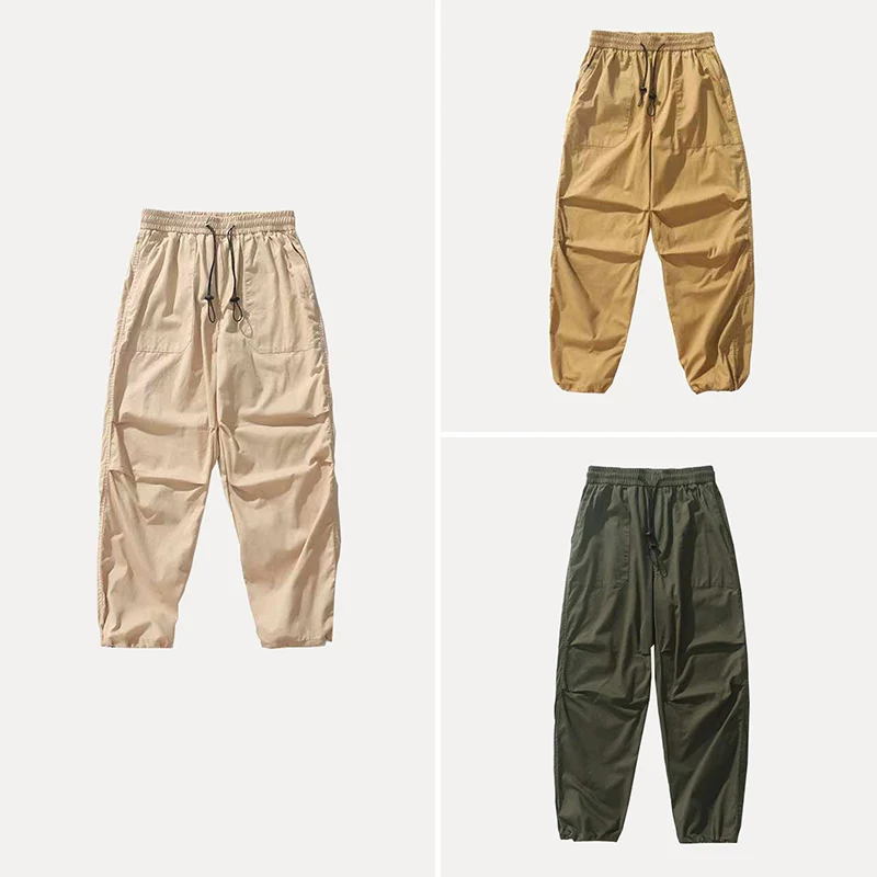 

New 2025 Spring Men's Casual Streetwear Workwear Khaki Green Black Beige Four Colors Loose Fit Long Pants Youthful Vitality S...