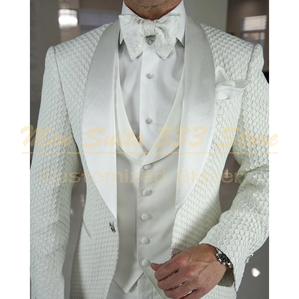 Customized Men's Suits High Quality 3 Piece Jacket Pants Vest Full Sets Fashion One-Button Shawl Lapel Slim Fit Outfits Costume