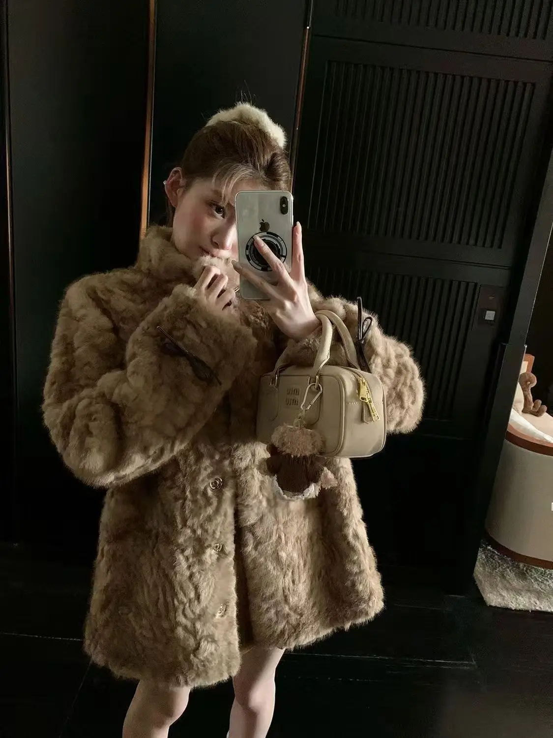 인조 모피 그린 코트 여성용 야외용 실키한 세레모니 어머니 스트리트 스타일 실버 폴드 스웨이드 페미니나 하라주쿠 가을 겨울 바 OL