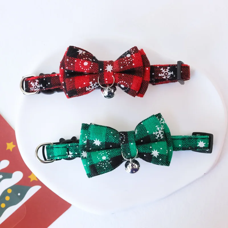 

Christmas Pet Collar Bowknot Cat Small Dog Necklace with Bell Snowflake Adjustable Breakaway Pet Puppy Kitten Buckle Necklace