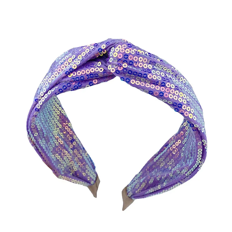 Dreamy Sequin Yarn Headband Scrunchies Purple Mermaid Princess Crystal Ball Knotted Shinning Lace Bow Hair Accessory Head Wrap