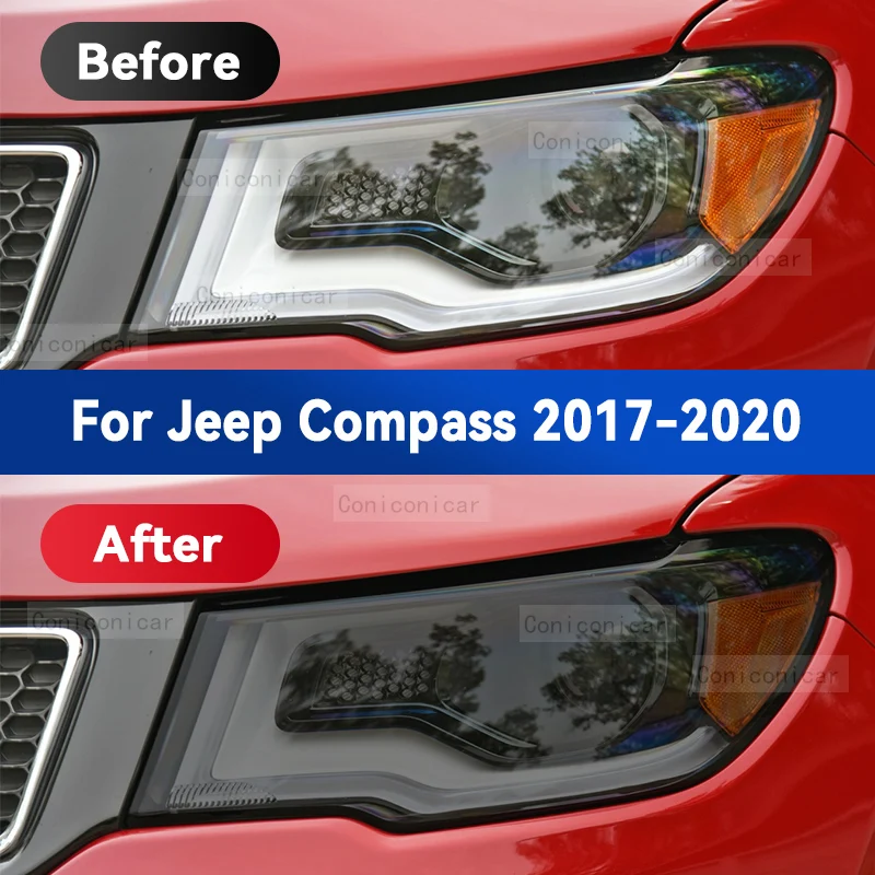 For JEEP Compass 2017-2020 Car Headlight Black TPU Protective Cover Film Front Light Tint Change Color Sticker Accessories view 2