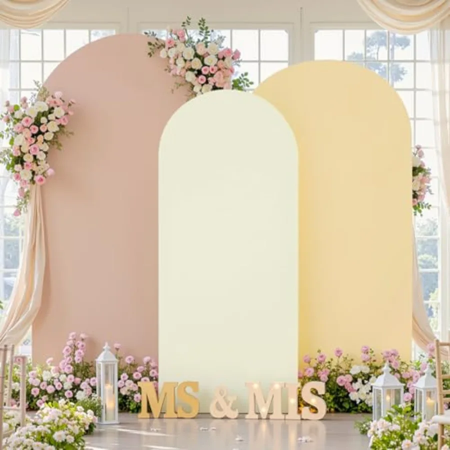 

Set of 3 Arch Backdrop Covers 6ft 5ft 4ft - Premium Stretchy Spandex Backdrop Arch Stand Cover for Baby Shower Wedding Party De