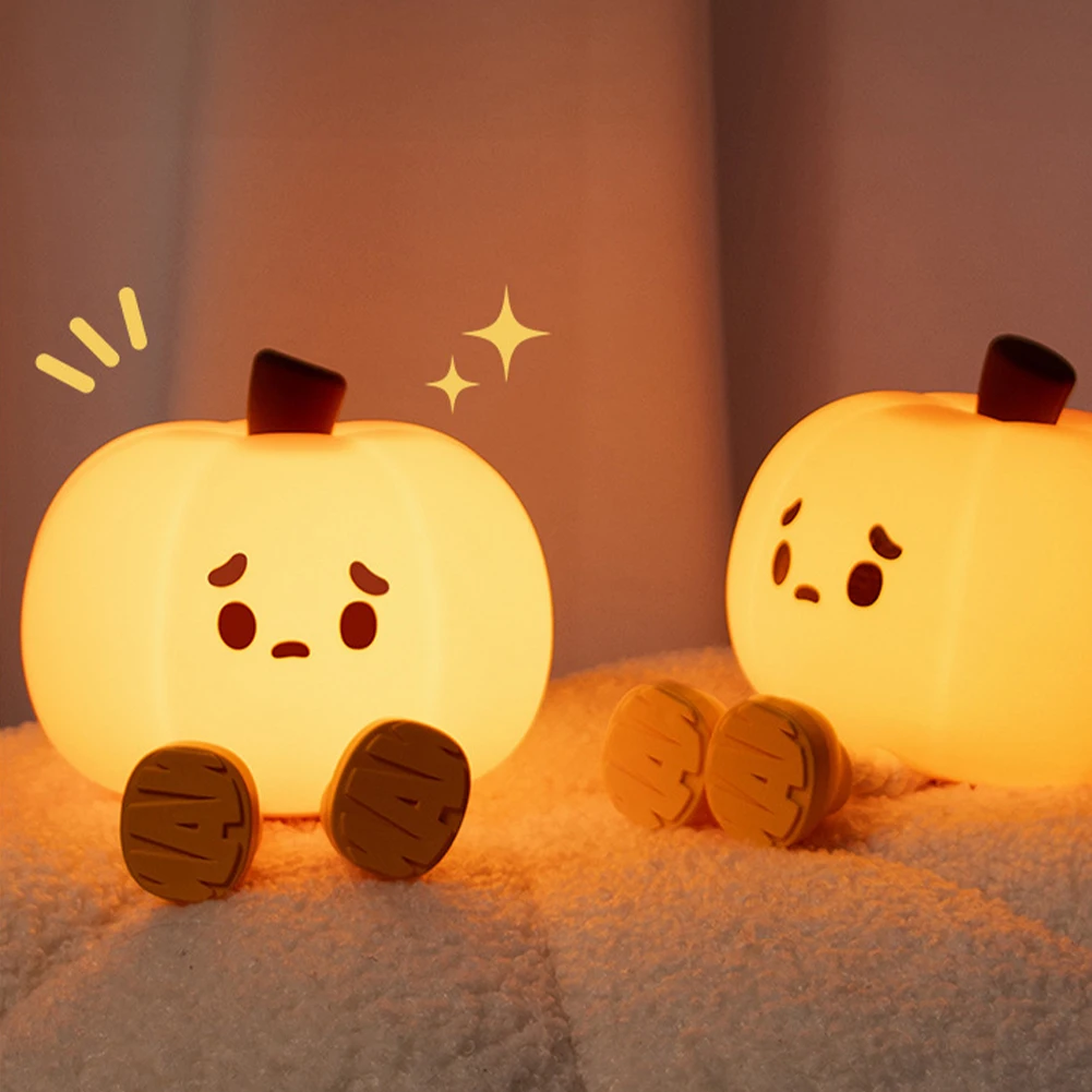 D2 Halloween Pumpkin Night Light Cute Soft Silicone Safe Lamp Decorations Timing Dimmable Bedside Decor Kids Baby Halloween Gift