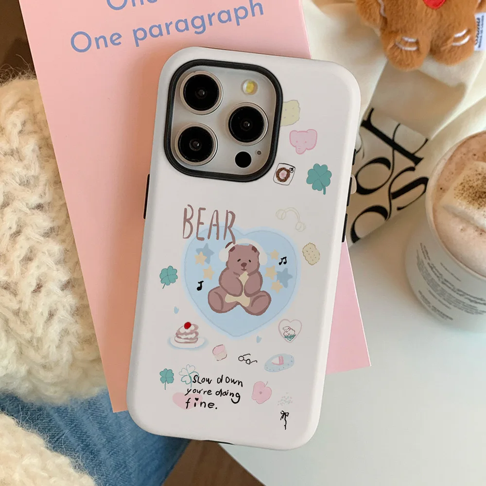 Ins Cute Music Love Bear Phone Case for IPHONE 15PRO MAX 14 13 12 11 PRO Plus XR XS SE Acrylic TPU Two in One Mobile Phone Cases