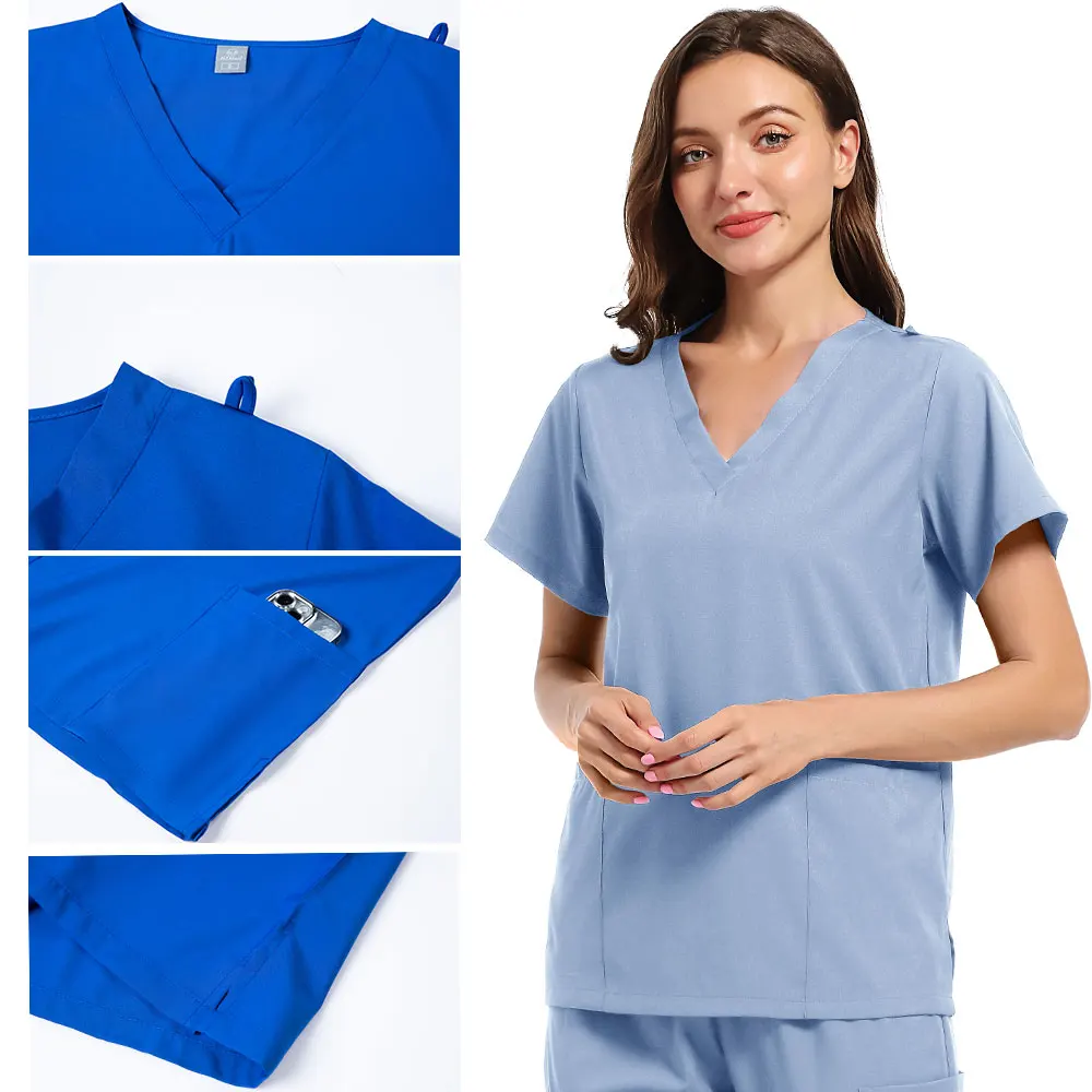 Scrubs Uniform Suit Nursing Uniform Women Pet Doctor Scrub Medical Workwear V-neck Tops+jogger Pants Short Sleeve Men's workwear