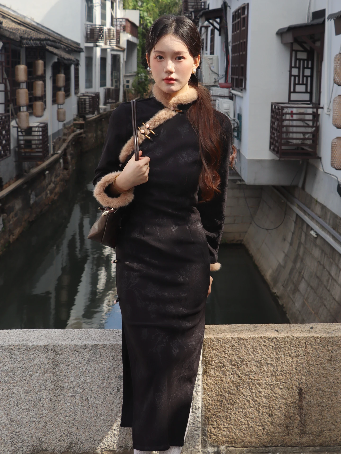 

Зимние утепленные туфли на высоком каблуке с меховым воротником и разрезом, в традиционном китайском стиле, для женщин