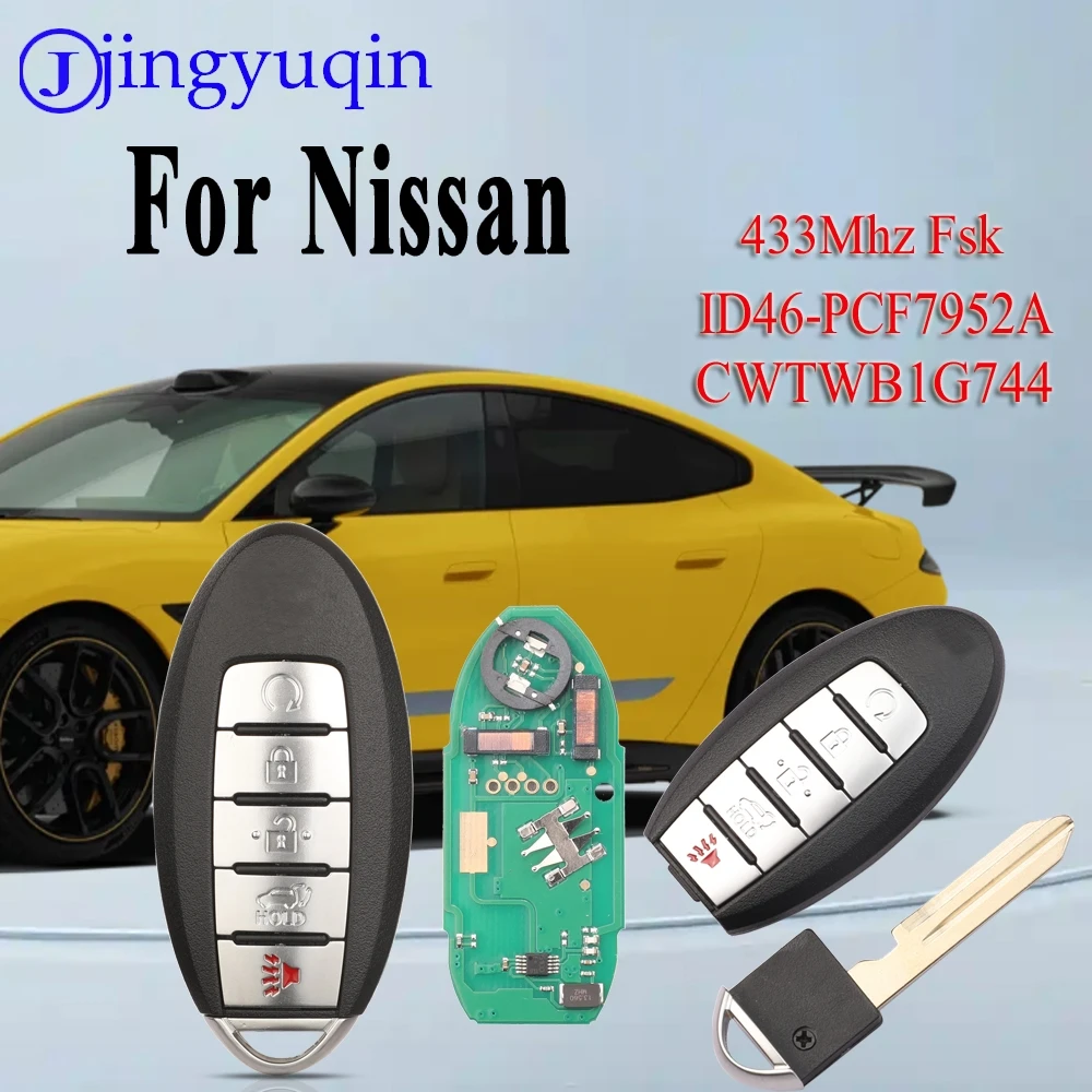 

Jingyuqin SUV бесконтактный смарт-брелок для автомобиля 5 кнопок 433 МГц ID46Chip fccid: CWTWB1G744 1788D-FWBIG744 для Nissan Armada 2017-2020