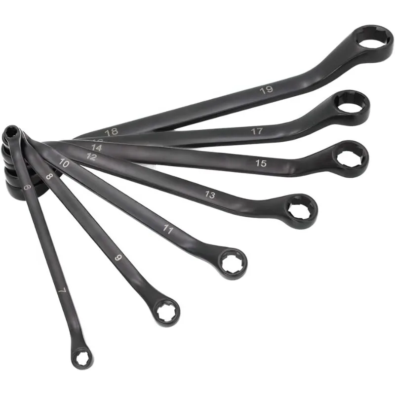 MP001217 7Pc Black Oxide Bolt Extractor Offset Wrench Set (Metric),Thin Bolt & Nut Remover (7Pc Black Box End Wrenches (Metric))