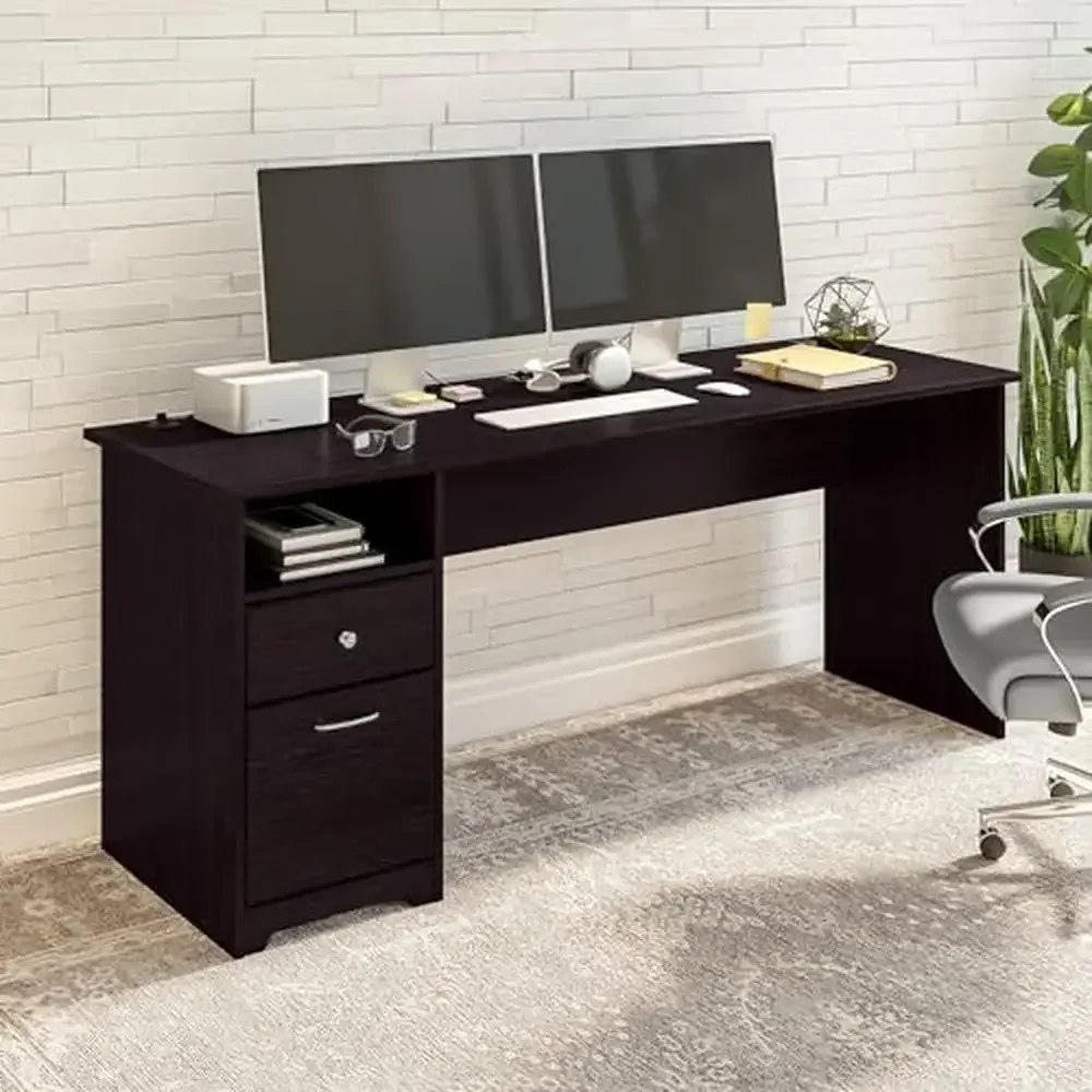 72W Computer Desk with Drawers Transitional Styling Durable Desktop File Drawer Open Cubby Space Metal Hardware Traditional &