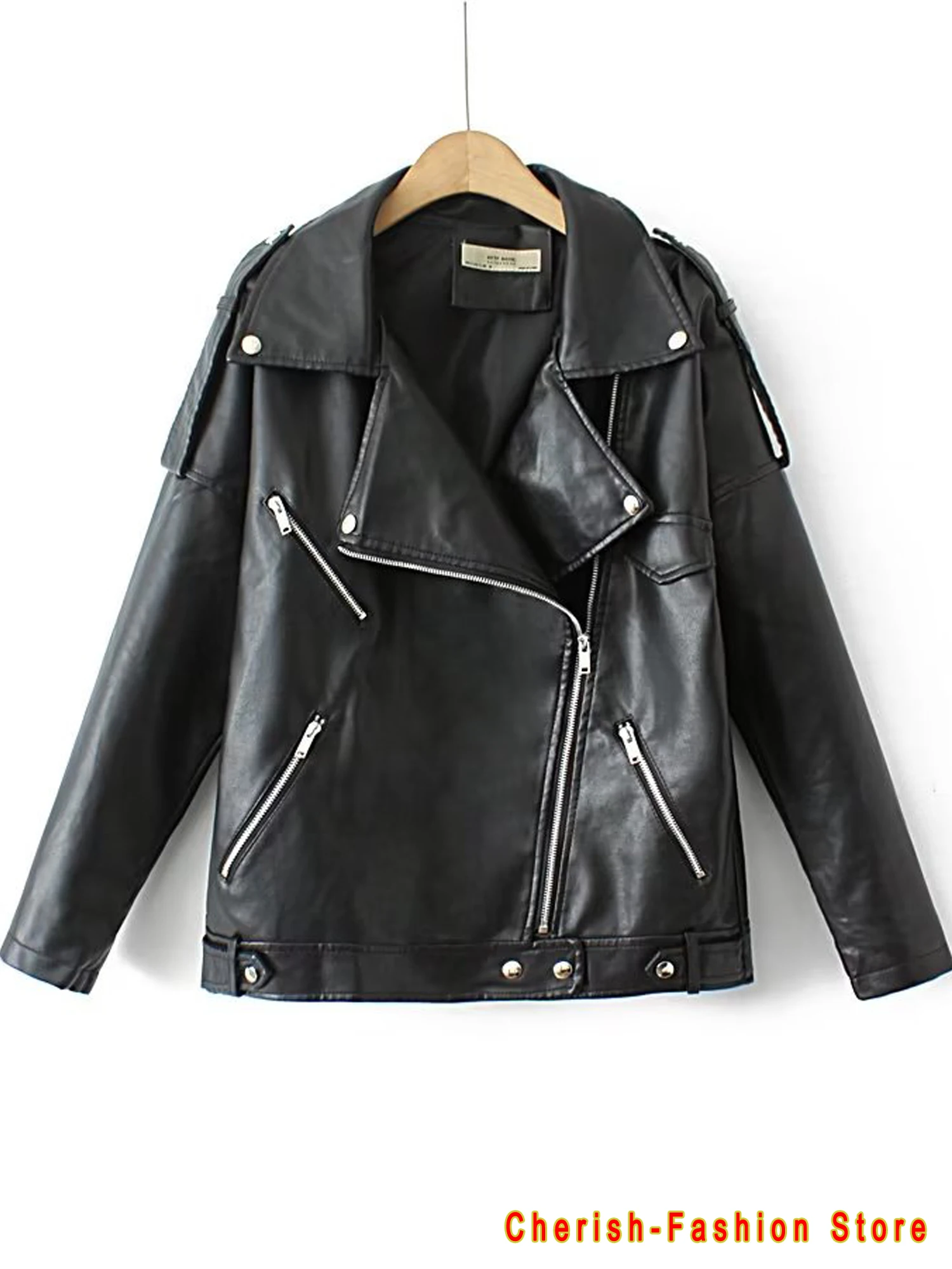 Women Loose Pu Leather Jacket Black Soft Faux Leather Jacket Street Moto Biker Leather Coat Jacket Lady Casual Outerwear Green