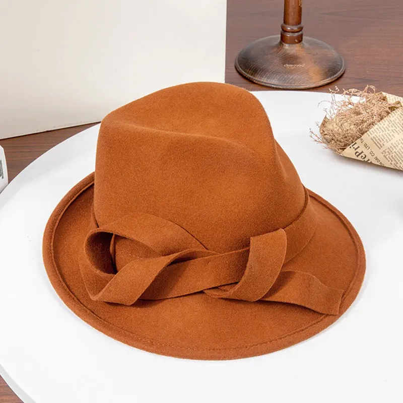 

Fashion Autumn And Winter British Wool Jazz Hat For Women Men Caps Rolled Edge Soft Fedora Hat Vintage Wide Brim Panama Felt Hat