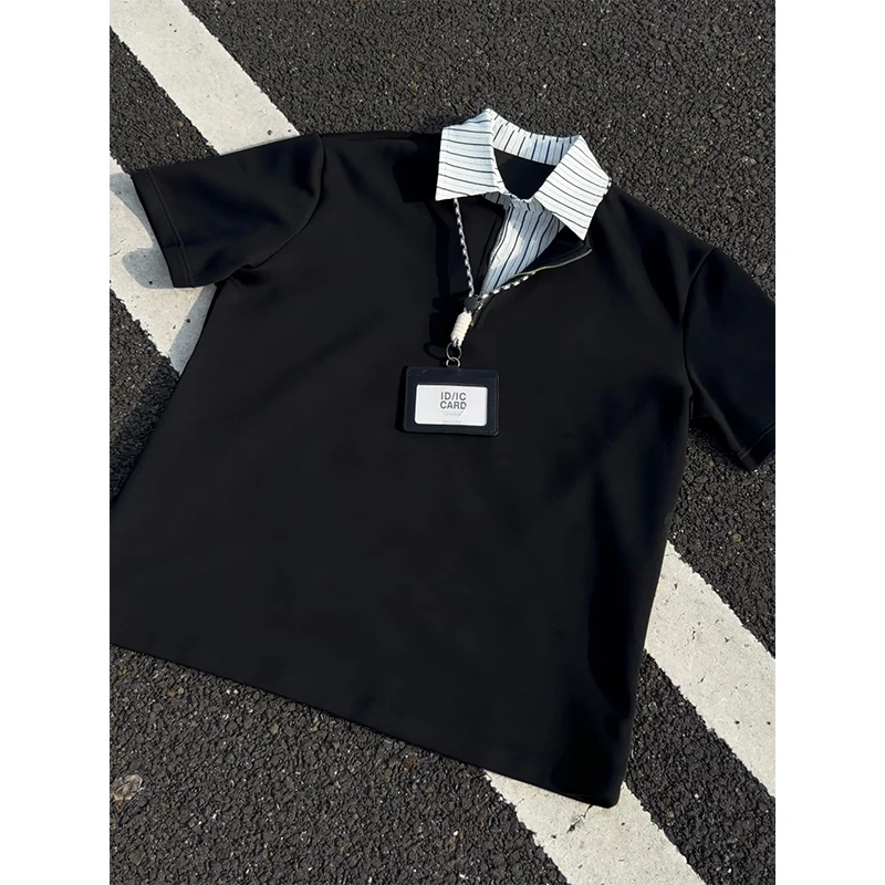 2026 Summer Youth Holiday Two-Piece Striped Patchwork Polo Shirt with Collar and Short Sleeve T-Shirt - Couple's Style American — купить у AliExpress WW