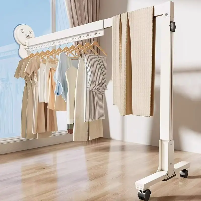 

Foldable Suction Cup Clothes Hanger Extendable for Window Laundry Drying Rack No Drill Installation