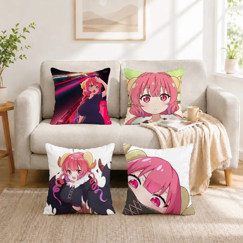 

A-Anime Dragon Maid Ilulu Pillow Case Square Double-Sided Sofa Cushion Cover Bedroom Bedside Pillow Gift