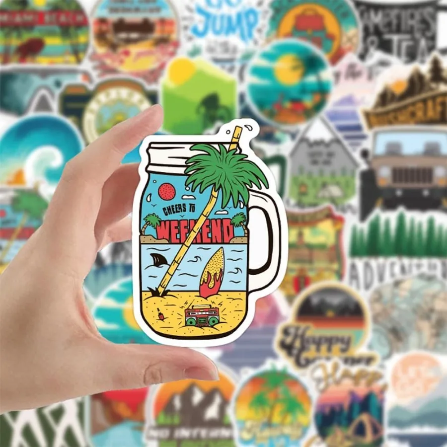 50 قطعة من ملصقات المغامرة الخارجية للطبيعة والمشي لمسافات طويلة والتخييم والسفر شارات الفينيل المقاومة للماء مثالية لزجاجات المياه B #4