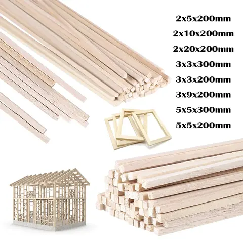 20/50pcs Balsa Wood Wooden Strip Craft Square Cudgel Model Toys Building Carving Handicraft DIY Accessories Balsa Stick 2-5mm