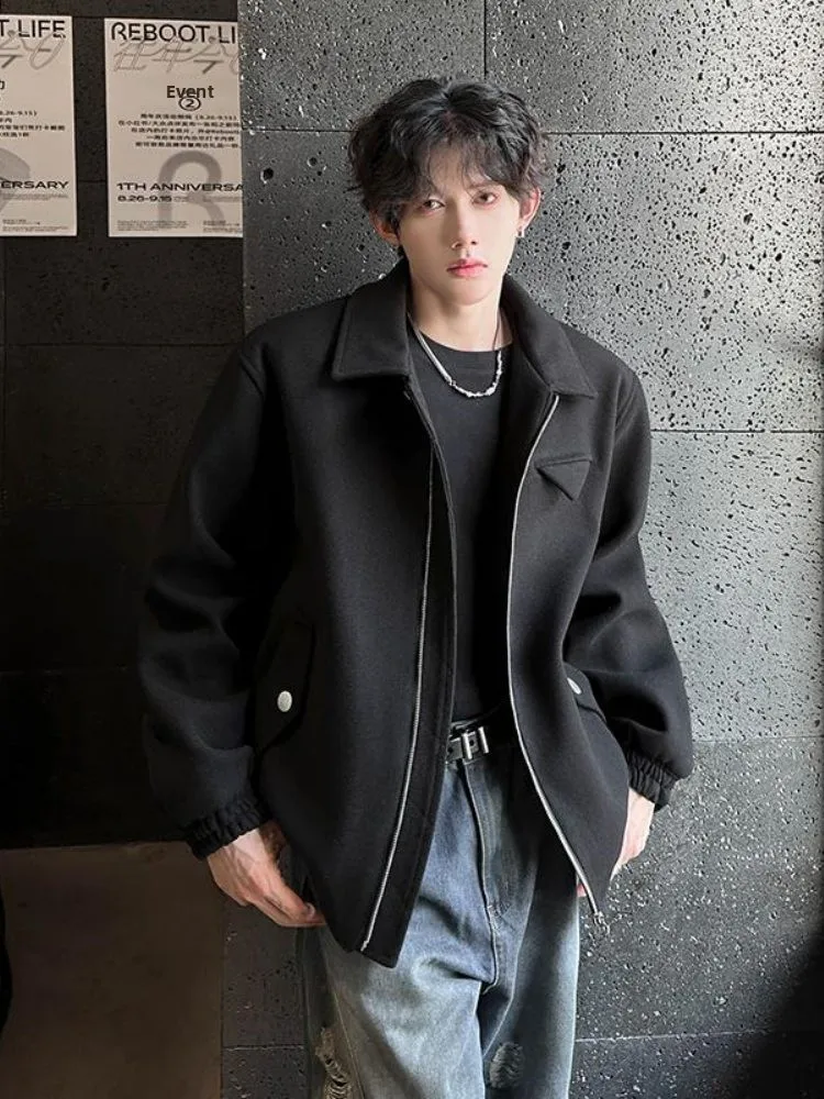 

Men's Woolen Jaet oulder Padded Autumn Winter Faion High-End Tweed Detroit Coat Youth ular Loose Fit Anti-Wrinkle